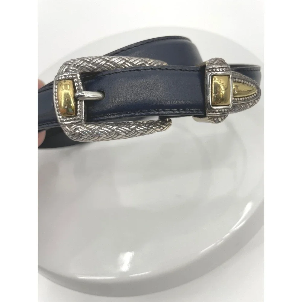 Vtg Brighton Cutter &‎ Buck Blue Leather Belt 32 Western Two Tone 90s USA Made